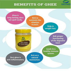 Premium Desi Bilona Cow Ghee By Organic Wellness | Natural & Healthy Gir Cow Cultured Desi Ghee Perfect For Cooking | (400ml) 13.5 Ounce | Jar Pack