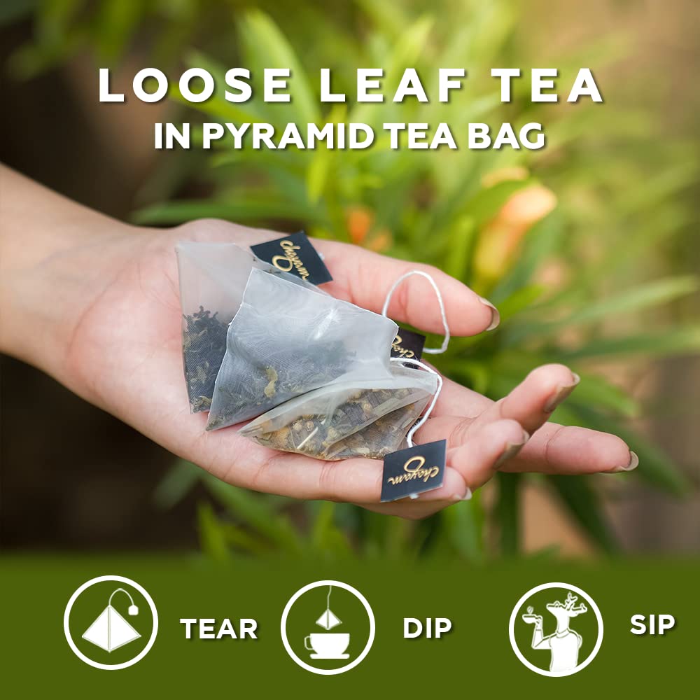 Chayam Himalayan Green Tea - 20 Pyramid Tea Bags | Promotes Healthy Glowing Skin, Reduces Weight Loss - 100% Natural & Whole Leaf | Low Caffeine, Antioxidant Rich
