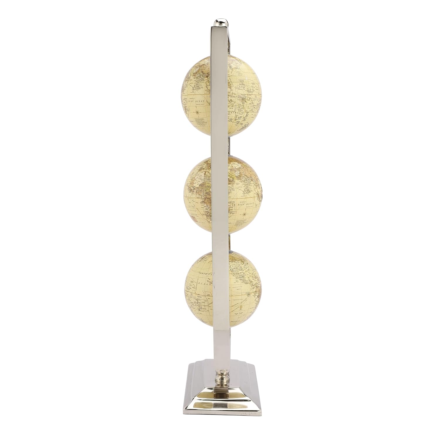 Handcrafted Vertical Triple Golden Globe Stand Decorative, Accessories For Table, Desk For Showpiece, Office Shelves, Bedroom & Gifting (Cream Silver) Set Of 3 Globes In 1