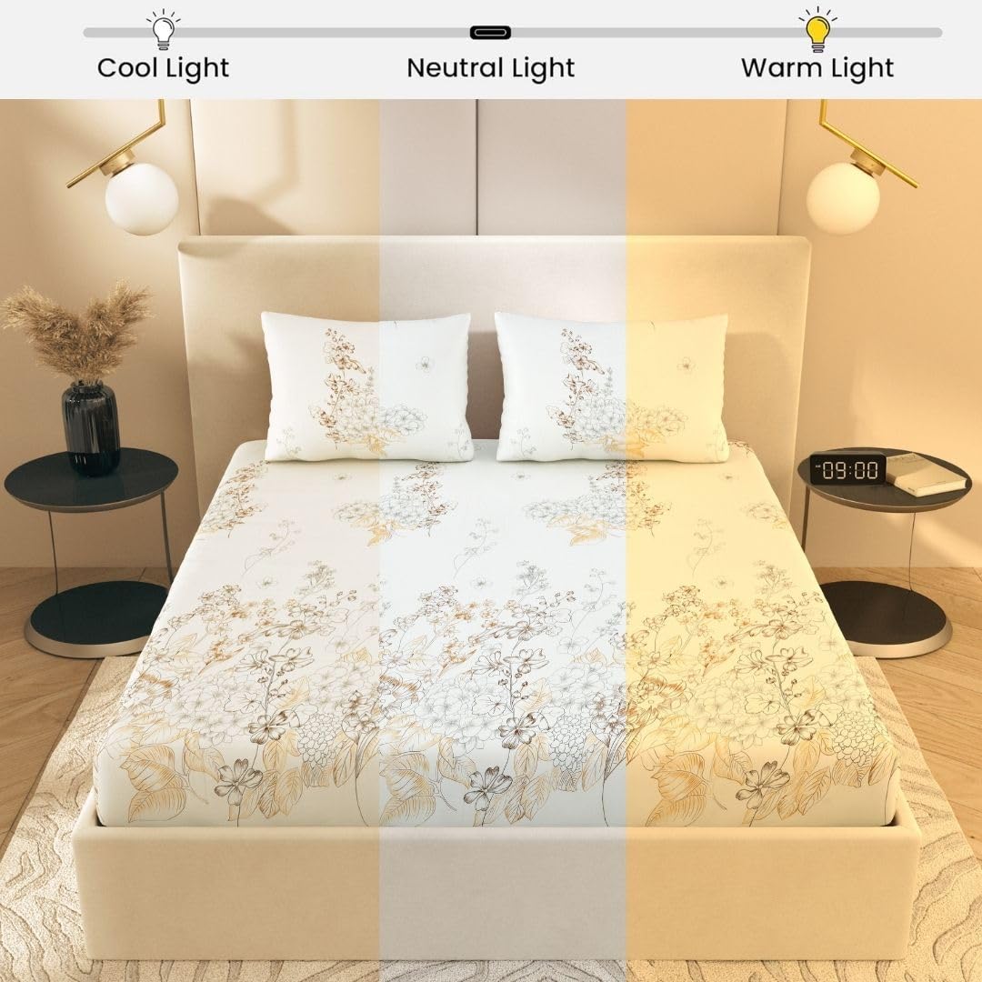 Super King Pure Cotton Bedsheet With 2 Pillow Covers | 108 × 108 Inches, Cream & Brown | Soft Breathable Floral Design Bedding | Comfortable Sleep All Year