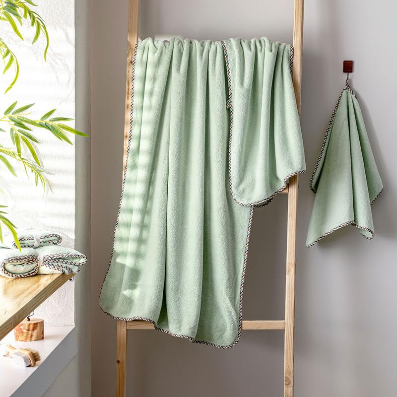 Spread Spain Microfiber 1 Bath + 2 Hand Towel 360 Gsm | Extra Soft Plush High Absorbent Bath Towel For Men & Women (Olive)