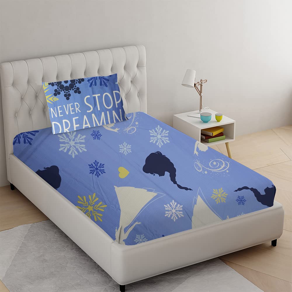 100% Cotton Kids Bedsheet For Single Bed With 1 Pillow Cover - 57 X 88 Inches, Sky Blue | Durable & Wrinkle Free - All Season Bedding