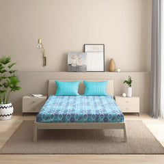 1 Double Bedsheet With 2 Matching Pillow Covers 72 X 48 Inches, Sky Blue & Black | 200 Thread Count Durable & Long Lasting | All Around Elastic Fitted Sheet