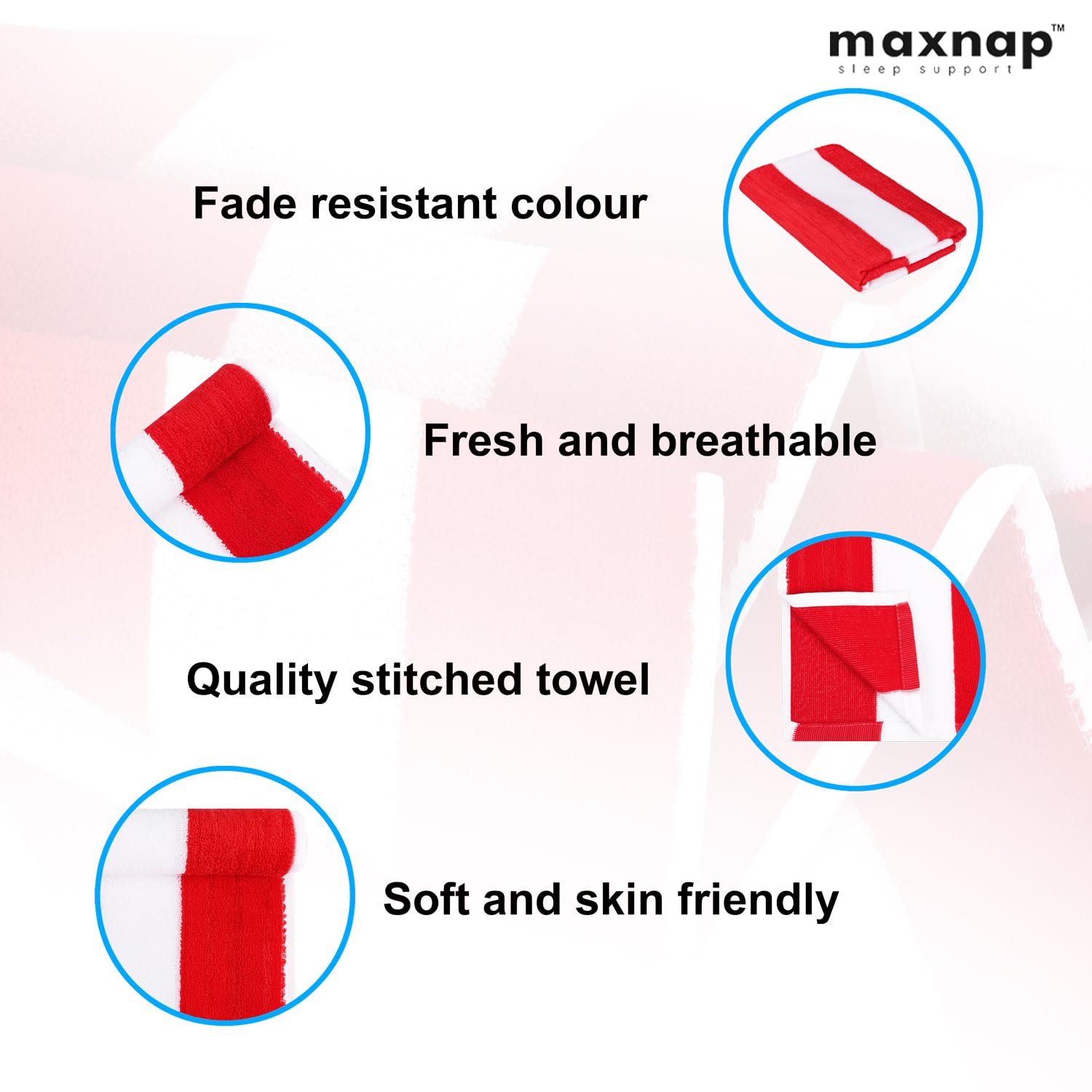 Maxnap Sunstripe Premium Cabana Striped Towel 600 Gsm | 100% Cotton, Soft & Quick-Dry Pool Towels - Set Of 2 (Red)