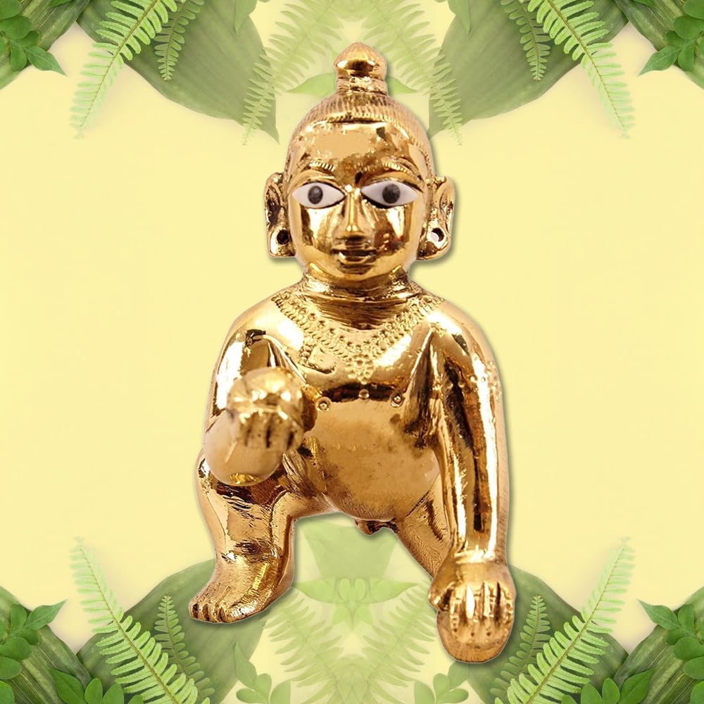 Laddu Gopal God Idol, Lord Krishna, Thakur Ji Murti, Gold, Brass, Bal Gopal Ji, For Janmashtami Home Décor Showpiece, Made In India, Krishna Ji Statue