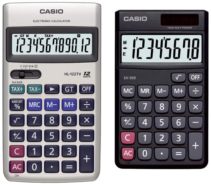 Casio HL-122TV Portable Calculator With Metal Faceplate & GT Key, 12 Digit & Casio SX-300-W Portable Calculator