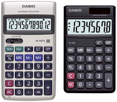Casio HL-122TV Portable Calculator With Metal Faceplate & GT Key, 12 Digit & Casio SX-300-W Portable Calculator