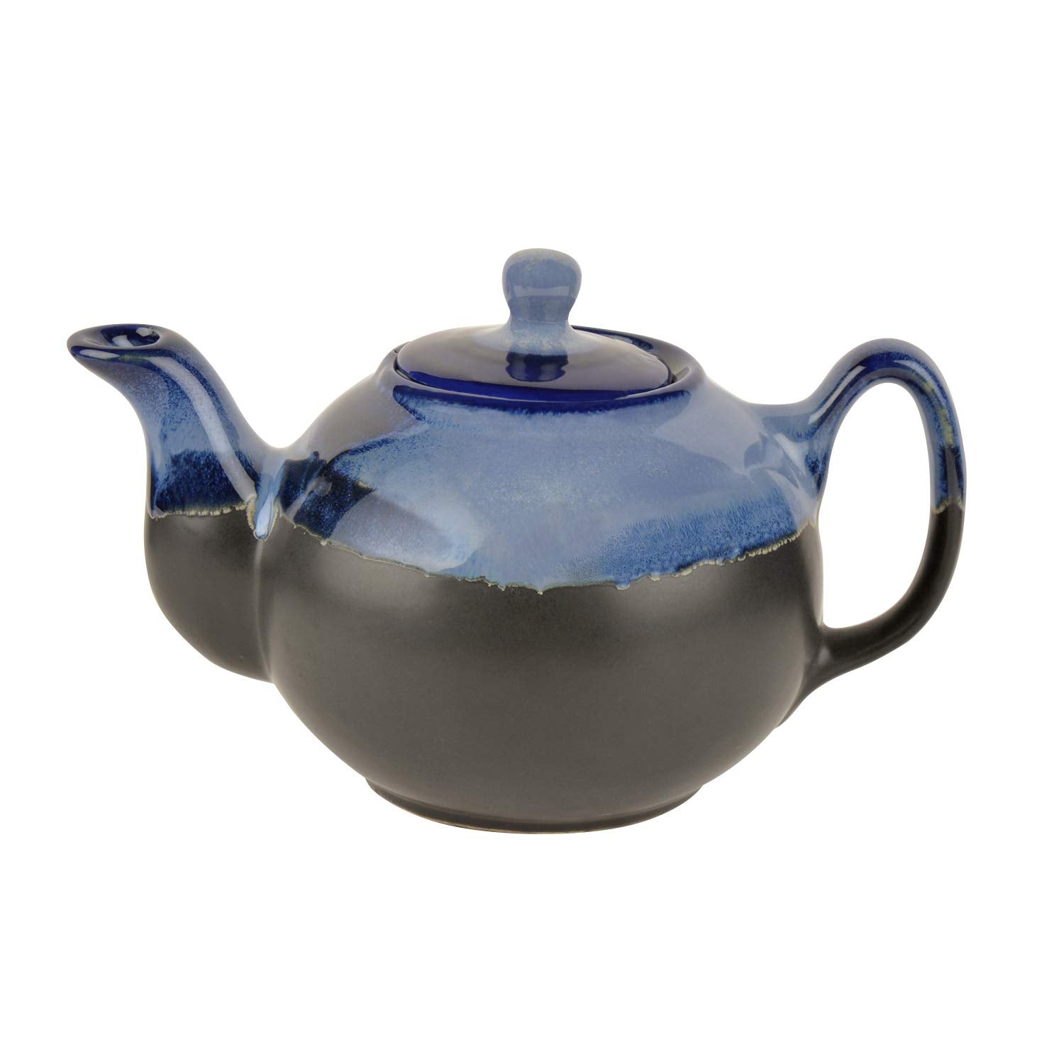 Hand Glazed Dual Tone Ceramic 7 Pieces Morning Set - 1 Tea Pot + 1 Milk Pot + 1 Sugar Pot + 2 Cups With 2 Saucer, Black & Blue
