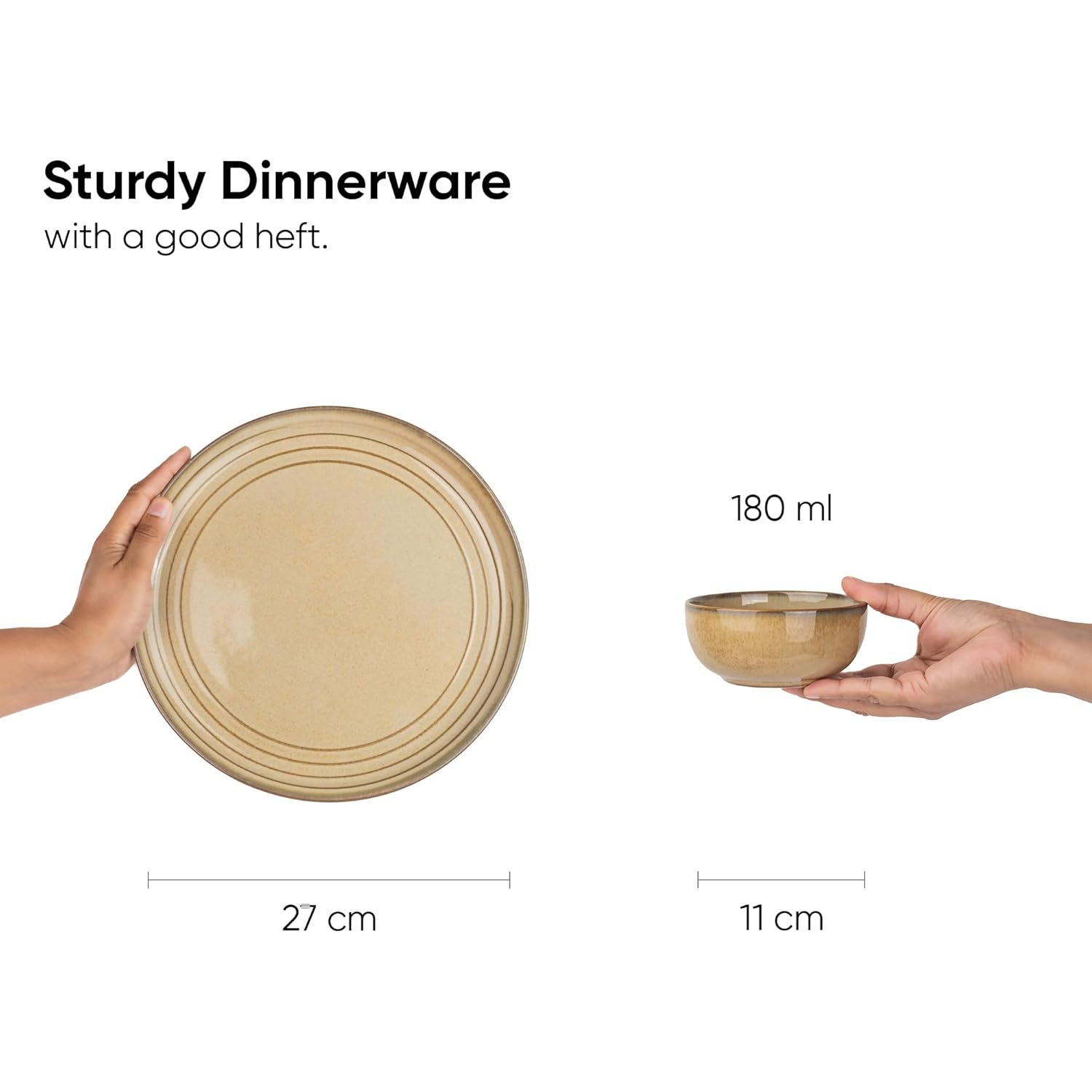 Ceramic Dinner Set Of 12 Pcs, Beige Reactive | Crockery Set For Dining Table - Dining Sets Crockery Items | Glossy Finish Premium Stoneware Dinner Set | 6 Dinner Plates+ 6 Veg Bowls, 180ml Each