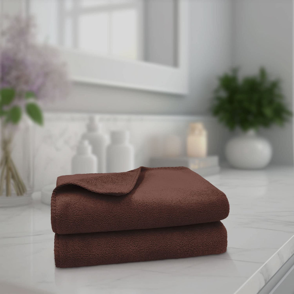 Sassoon Venir Microfiber 2 Piece Hand Towels 450 Gsm | Absorbent & Quick Dry Multipurpose Hand Towels (Cocoa)