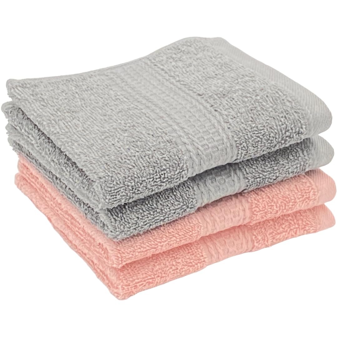 Patpug 100% Indian Ultra Soft Cotton Face Towel 500 Gsm | Napkin, Baby Face Towel, For Facewash, Gym, Travel, Hanky (Silver Grey & Baby Pink) | Pack Of 4
