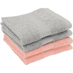 Patpug 100% Indian Ultra Soft Cotton Face Towel 500 Gsm | Napkin, Baby Face Towel, For Facewash, Gym, Travel, Hanky (Silver Grey & Baby Pink) | Pack Of 4
