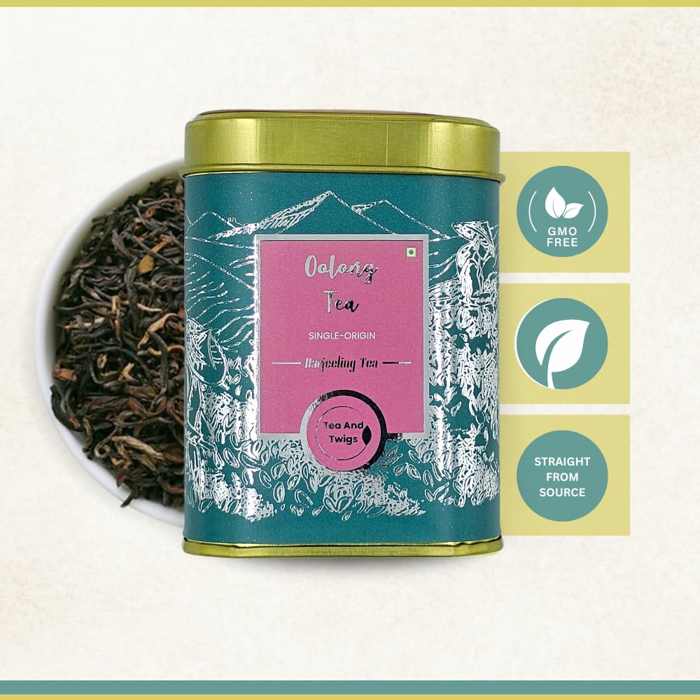 Tea And Twigs Oolong Darjeeling Tea - 50gm, 1.7 Ounce | Rich In Antioxidants, Refreshing Flavor - Low Caffeine, No Artificial Colors, Gluten Free