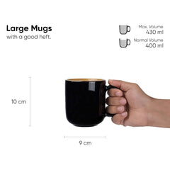 Large Ceramic Coffee Mug Set Of 2 - Black & Brown, 400ml Each | Ceramic Belly Mug, Tea Mug With Matte Finish - Mug For Coffee | Ceramic Coffee Mug - Microwave Safe & Dishwasher Safe
