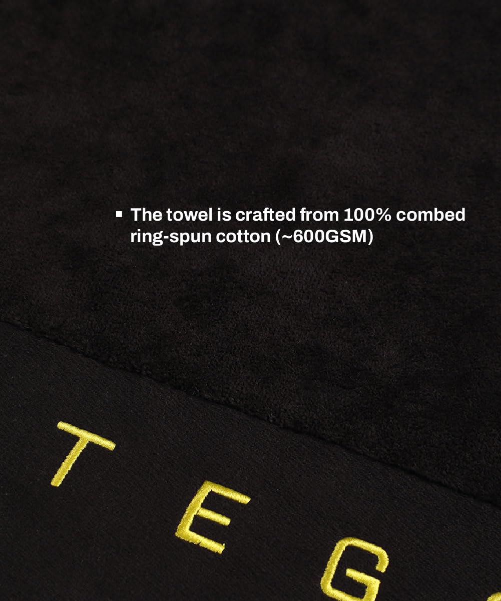 Tego Cotton Performance Sports Towel 100 Gsm - Gym, Work Out, Fitness Towel (Black)