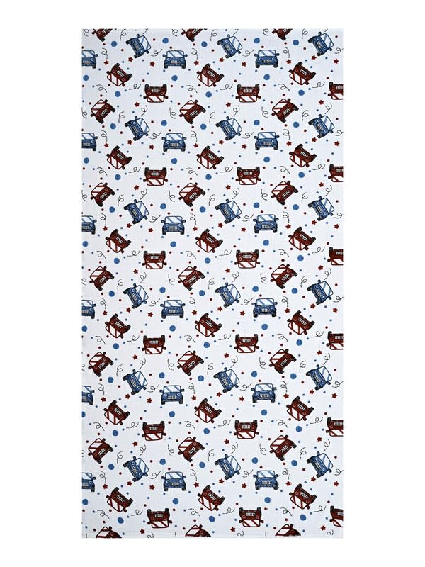 Mafatlal Coo Coo 100% Cotton Kids Bath Towel 250 Gsm | Soft, Lightweight & Quick-Dry Fun Cartoon Print Towel (Blue) - 1 Pcs