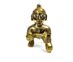 Gold Designer Attractive Pure Ashtadhatu Laddu Gopal Idol, Golden, Brass - Size No.4, Golden Hand Painted Idol, Baby Krishna, Kanhaiya, God Statue