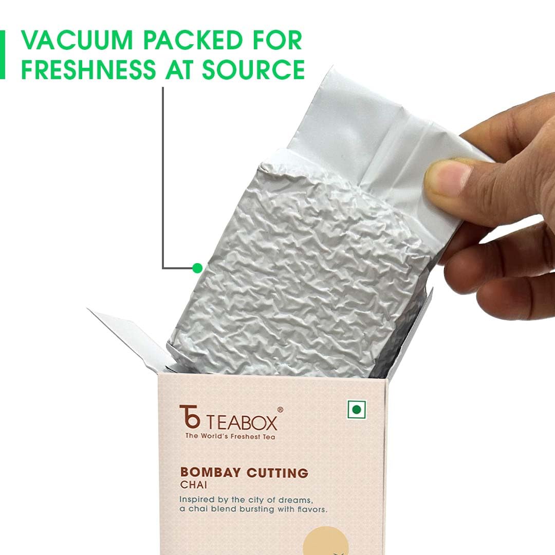 Teabox Bombay Cutting Chai Tea - 250gm, 8.8 Ounce | Blended With Natural Cardamom, Ginger & Fennel - Inspired By The Bustling City | Medium Caffeine Tea Leaf