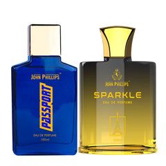 John Phillips Passport  & Sparkle  Eau De Parfume 100ml 3.4 Fl.oz. Each Pack Of 2 | Long Lasting Fresh Fragrances For Men