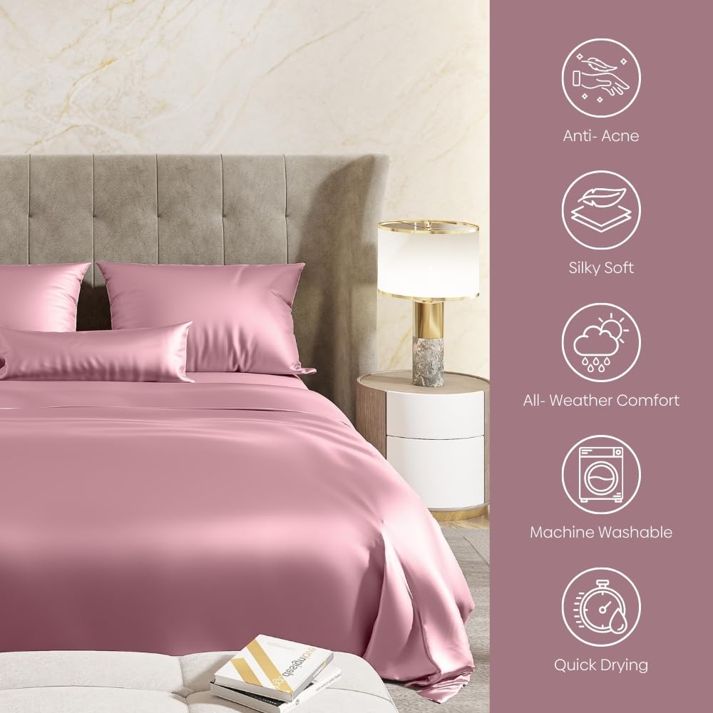 Satin Bedsheets For King Size With 2 Pillow Covers - 108 X 90 Inches, Muted Rose | Elegance & Comfort Redefended | 300 Thread Count
