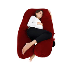 U Shape Full Body Pillow, Pregnancy Pillows For Sleeping, Maroon Color | Maternity Pillows For Back, Hips, Legs, Belly | For Pregnant Women With Removable, Washable Velvet Cover, Adjustable