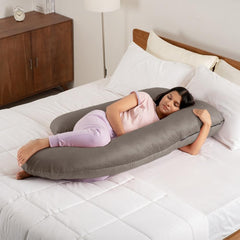 Pregnancy Pillow, J Shaped Pillow, For Pregnant Women, Charcoal Grey | Maternity Pillow For Pregnant Mothers | Velvet Cover, Full Body Support For Better Sleep, Pillow For Back Support