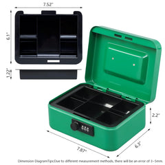 Medium Metal Cash Box With Combination Lock Safe & Money Tray For Security 7.87"X 6.30"X 3.54" Colour - Green