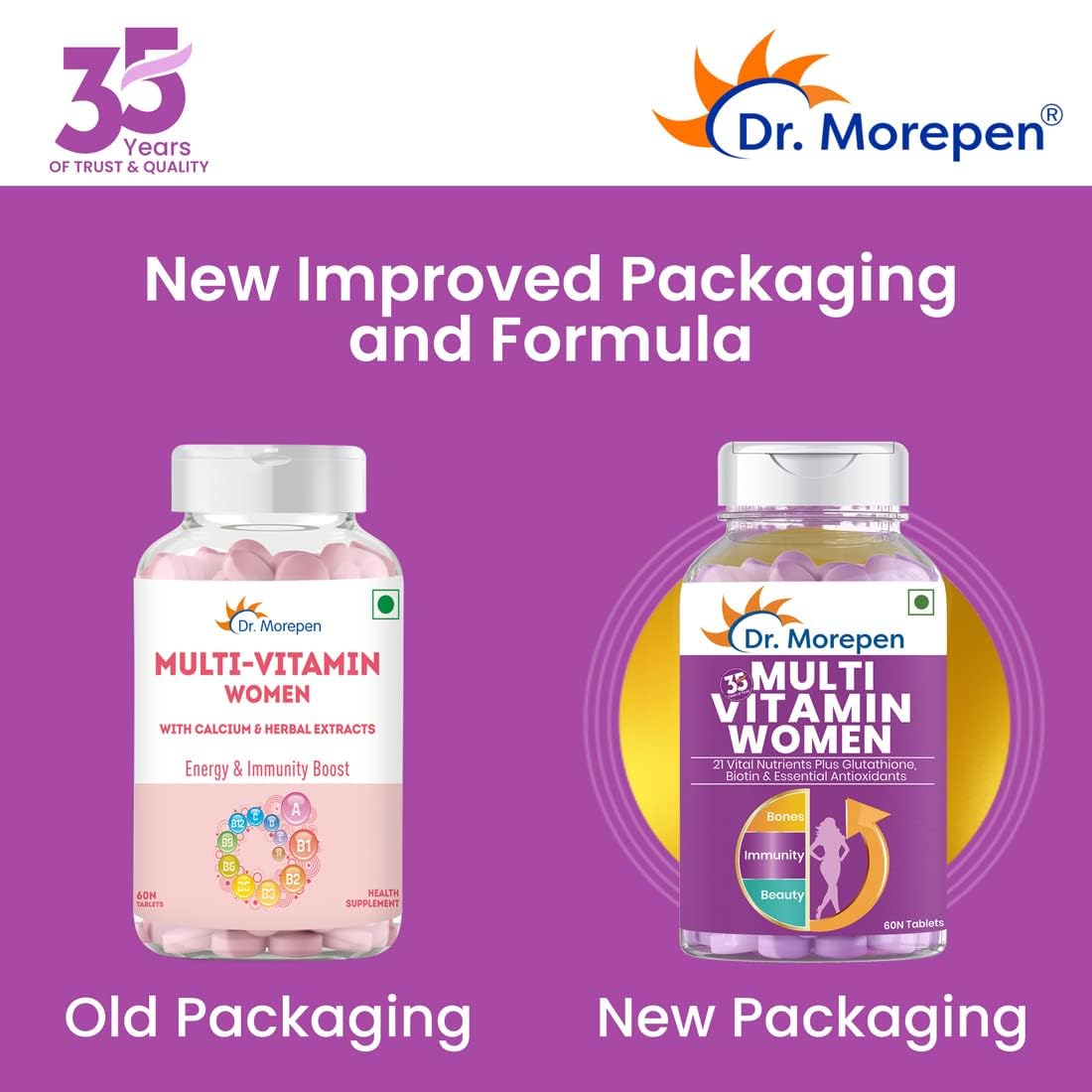 Dr. Morepen Multivitamin Tabs For Women | Energy & Immunity Booster Supplement | 60 Tablets , 100gm 0.2lbs