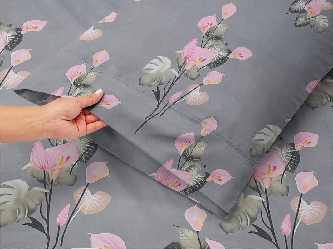 Cotton 1 Double Bedsheets With 2 King Size Pillow Covers - Size - 72x78+10 Inches, Grey & Pink | King Size Bed With All Around Elastic Bedsheet - Breathable Long Lasting Light Weight Wrinkle Free