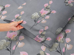 Microfiber All Round Elastic Fitted Bedsheets For Queen Size Bed With 2 Pillow Covers | 72x78+10 Inches, Pink & Grey - Breathable & Long Lasting Bedsheet