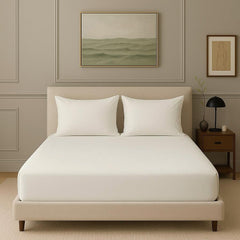 Double Bedsheet For Queen Size With 2 Pillow Cover (72 X 72 Inches, Off White) | All Round Elastic Fitted Bedsheet | Soft, Breathable, Smooth & Luxurious Feel