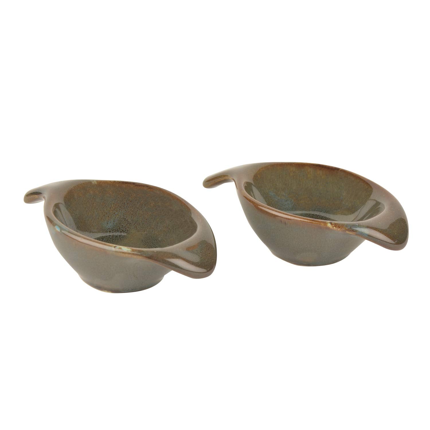 Studio Pottery Ceramic Leaf Shaped Dip Bowls Set Of 2 - 40ml Each, Chocolate Brown | Chutney Bowls - Ketchup Bowls