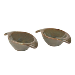 Studio Pottery Ceramic Leaf Shaped Dip Bowls Set Of 2 - 40ml Each, Chocolate Brown | Chutney Bowls - Ketchup Bowls