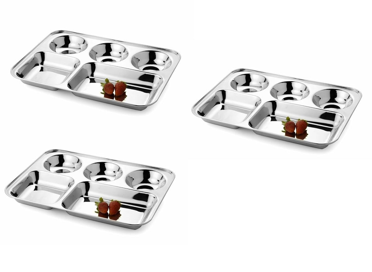 Silver Stainless Steel Sandwich Tray Set, 5 Pieces, Microwave Safe | Set Of 5 Individual Trays In 1 - Pack Of 3, Rectangular Shape