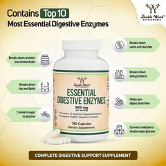 Urban Star Digestive Enzymes 800mg Blend Of All 10 Most Essential Digestive & Pancreatic Enzymes Amylase, Lipase, Bromelain, Lactase Etc | 180 Capsules, 300gm 0.66lbs