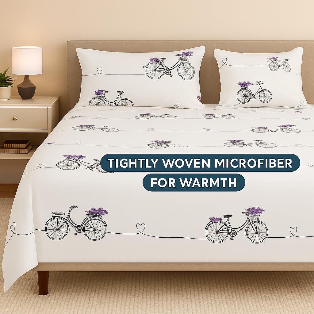 King Size Bedsheet With 2 Pillow Covers - 108 X 108 Inches, White & Black | Wrinkle & Fade Resistant Bedding | Perfect For Homes, Hotels, Villas, Resorts & Guest Houses