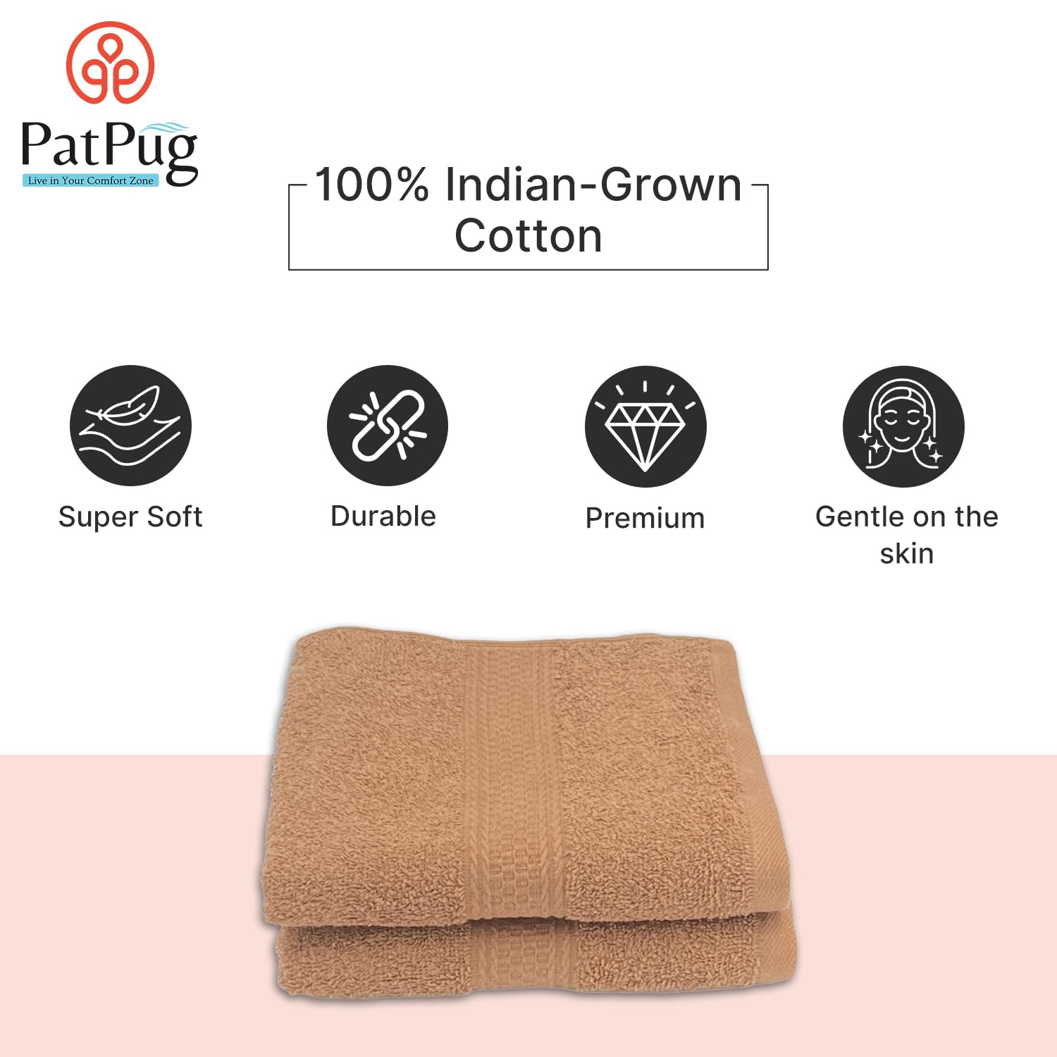 Patpug 100% Indian Ultra Soft Cotton Hand Towel 400 Gsm | For Gym, Workout, Yoga, Wash Basin (Coffee Brown) - 2 Piece