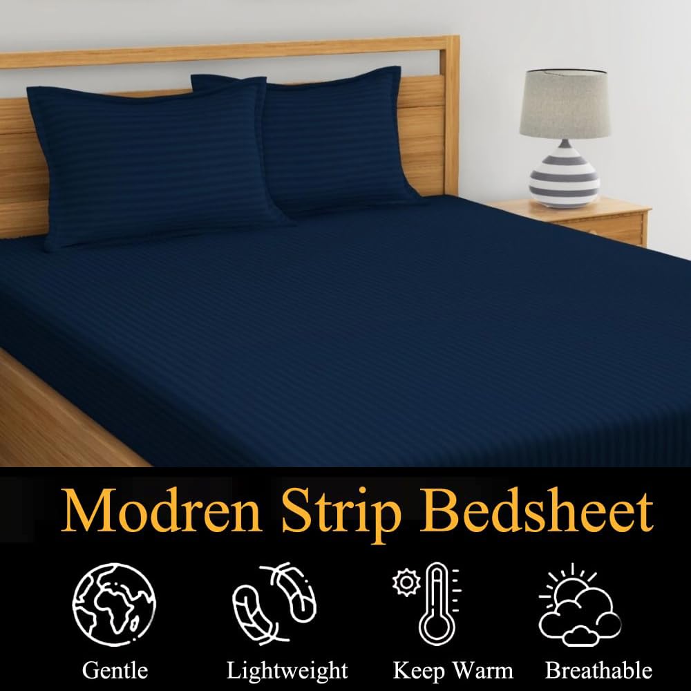 1 Double Bedsheet With 2 Matching Pillow Cover - 90 X 90 Inches, Navy Blue | Comfort Fabric Bedsheet Home, Hotel & Guest House