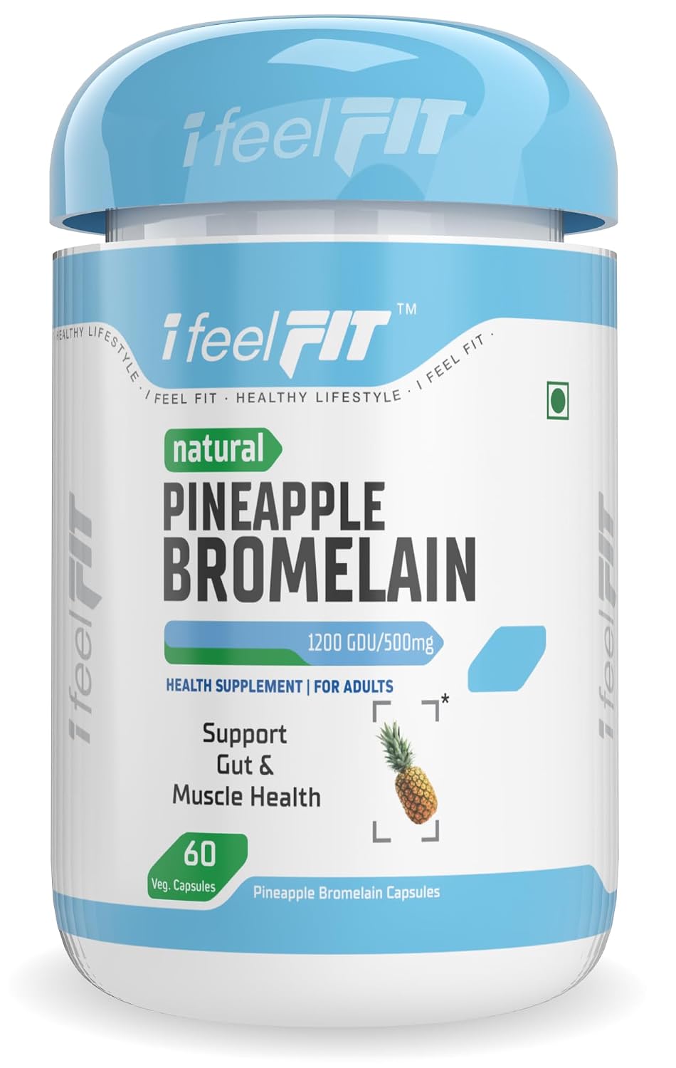 Ifeelfit Betaine Hcl, Pepsin & Gentian Bitters, With Digestive Enzymes | Pineapple, 60 Veg Capsules, 100gm 0.2lbs