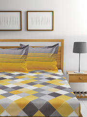 Bedsheet For Double Bed With 2 Pillow Covers - 88 X 96 Inches, Yellow & Grey | Color Fade Resistant Bedsheet | Ideal For Hotel, Guest House