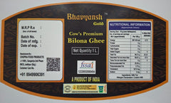 Premium Gold Cow Ghee By Bhavyansh | Healthy & Pure Cow Ghee Easily Digestible Good For Laddus | (1 Litr) 33.8 Ounce | Jar Pack