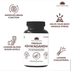 Saptamveda Natural Ashwagandha, Helps Manage Stress, Anxiety & Depression, Helps Improve Concentration | 60 Capsules 100gm 0.2lbs Each Pack Of 4