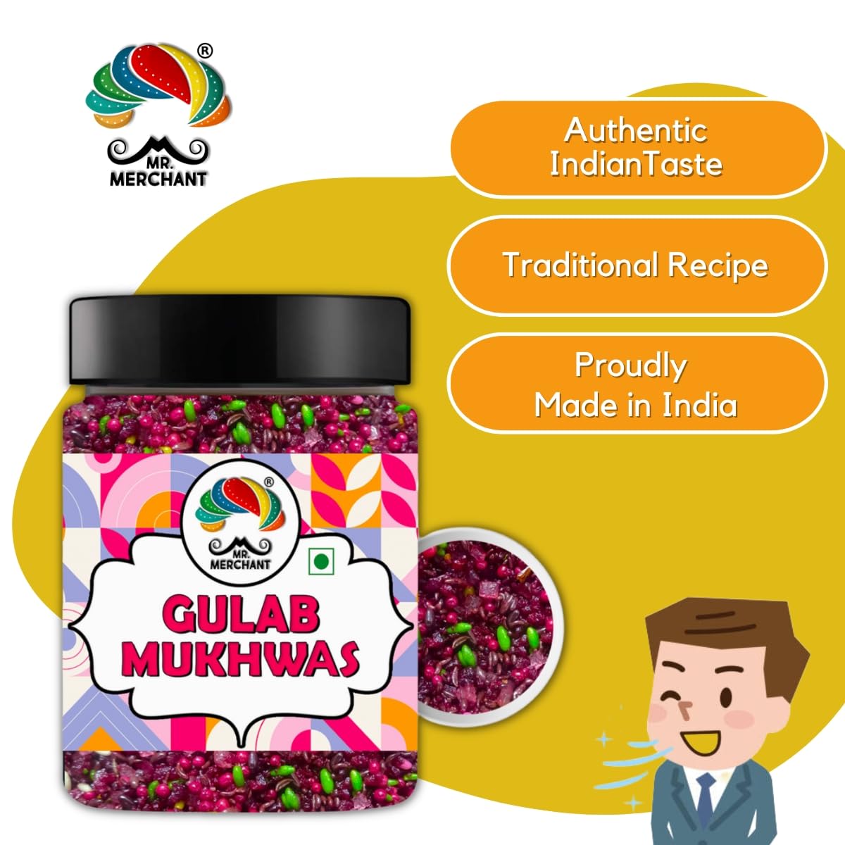 Mr. Merchant Gulab Mix Mukhwas 300gm, | Jar Pack