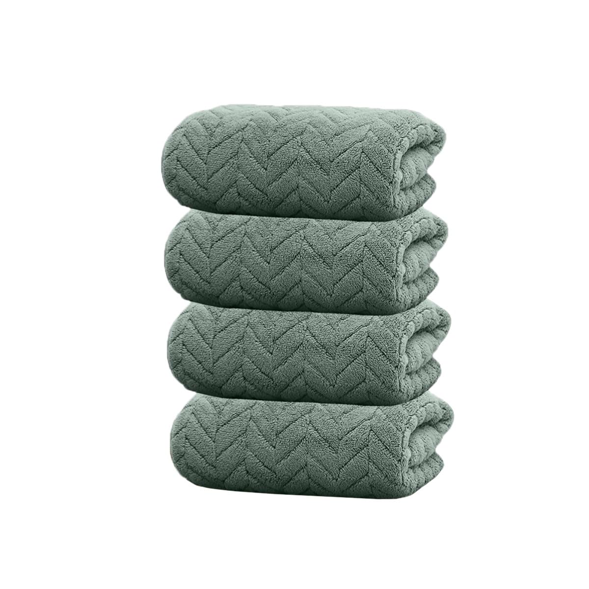 Housse Microfiber Nova Coral Fleece Hand Towel 800 Gsm | Ultra Soft Super Absorbent Towels For Gym, Yoga & Beach (Green) - Pack Of 4