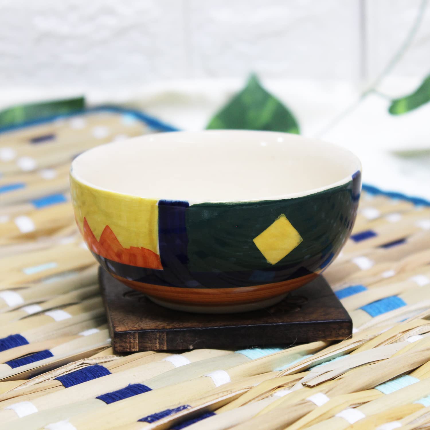 Boho Fiesta Hand Painted Ceramic Dining Bowl Katoris - 4 Pieces, 180ml Each, Multicolor | Ceramic Bowls - Serving Bowls For Dinner, Snacks & Dessert - Microwave Safe