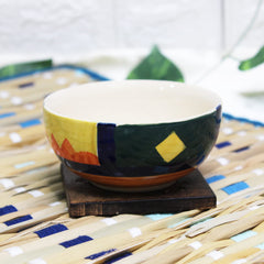 Boho Fiesta Hand Painted Ceramic Dining Bowl Katoris - 4 Pieces, 180ml Each, Multicolor | Ceramic Bowls - Serving Bowls For Dinner, Snacks & Dessert - Microwave Safe