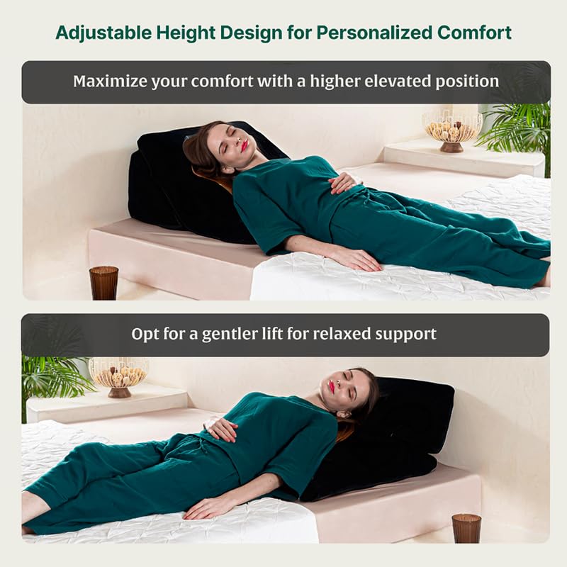 Wedge Pillow, Memory Foam Adjustable Bed Wedge Pillow, For Back Support, Black - 24 L X 22 W X 12 H Inches | For Acid Reflux, Leg Support, Sleep Apnea, Leg Elevation With Removable Cover