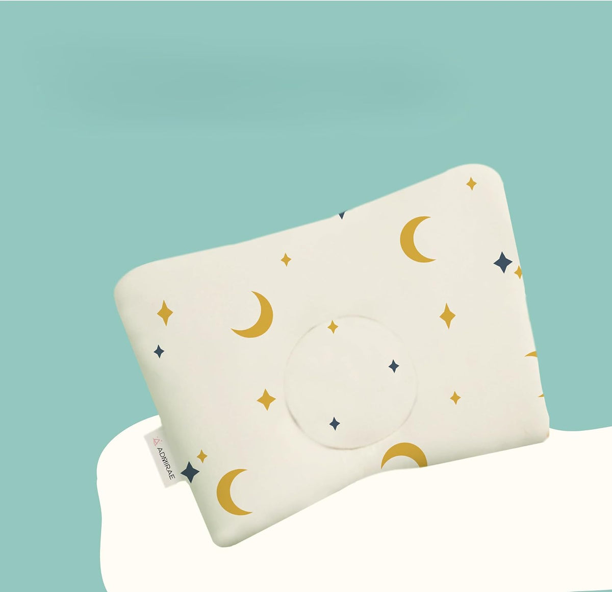 Premium Head Shaping Memory Foam Pillow, Moon & Stars Print - 33 X 23 X 4 Cm | Ultra-Soft & Breathable Fabric Pillow | Lightweight & Portable, Rectangle Deigns, Baby Pillow - 1 Piece