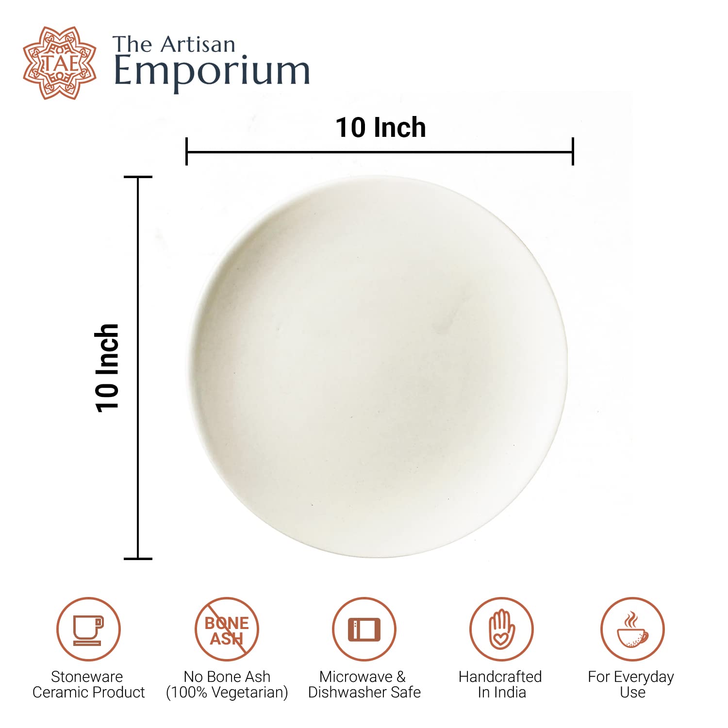 Subhra White Ceramic Dinner Plates Set Of 2 - 10 Inches, 2 Pieces | White Matte Finish Full Ceramic Plates For Dinner - Microwave Safe & Dishwasher Safe