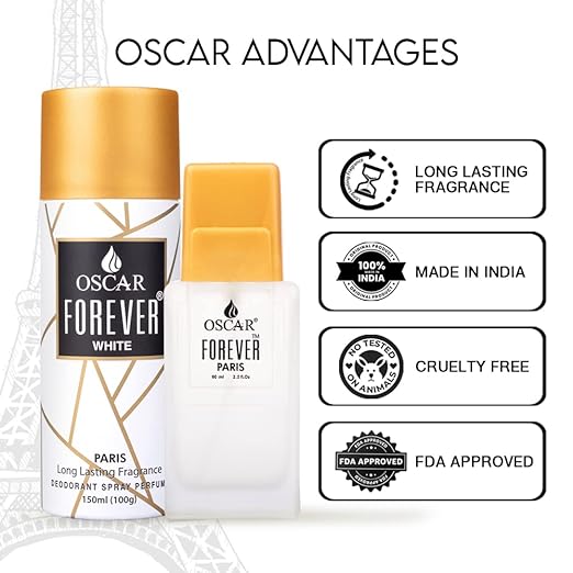 Oscar Exclusive Combo Of 2 Gift Collection Of Forever White Paris150ml 5 Fl.oz. + Forever Paris | Eau De Parfum 60ml 2 Fl.oz. | Premium Long Lasting Fragrance & Skin Friendly Body Spray For Unisex